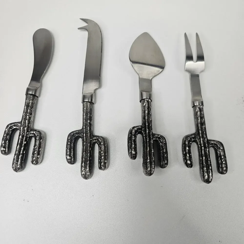 Set Of 4 Zinc Alloy Stainless Steel Cactus-Handle Cheese Knives Spreaders